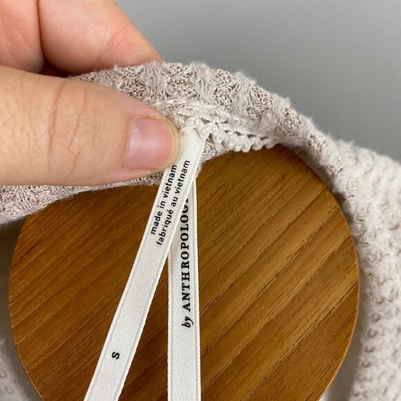 Anthropologie Top Womens Small Thermal Button Neck Grey Cream Henley Witchy - Picture 3 of 5